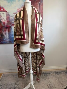 Giant 100% Silk Equestrian Harness Print Scarf Oversized Shawl
